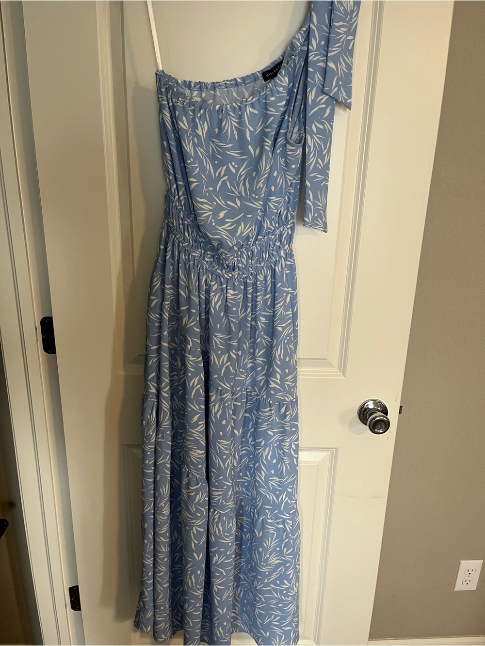 Gibson Light Blue One-Shoulder Floral Maxi Dress with Tie